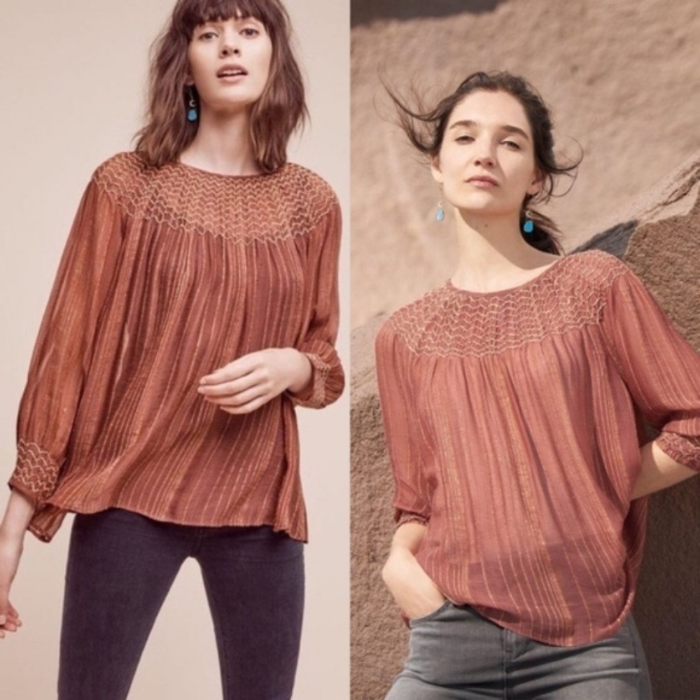 SALE Anthro Bresle Peasant Boho Metallic Love Sam - Picture 5 of 8